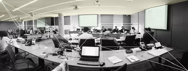 A view of the Design Review Panel discussing.